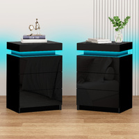 Alfordson 2x Bedside Table RGB LED Nightstand 3 Drawers 4 Side High Gloss Black