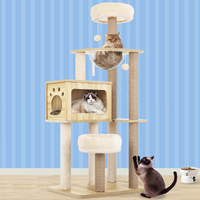 BEASTIE Cat Tree Tower Scratching Post Scratcher Wood Condo House Bed Beige 144cm