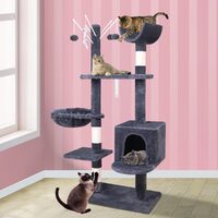 BEASTIE Cat Tree with Plush Toy Ball & Bell Scratching Post Grey 145cm