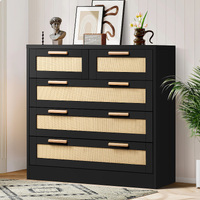 ALFORDSON 5 Chest of Drawers Storage Cabinet Rattan Dresser Tallboy Black