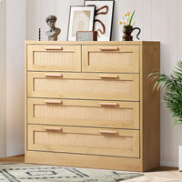 ALFORDSON 5 Chest of Drawers Storage Cabinet Rattan Dresser Tallboy Oak