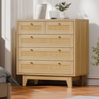 ALFORDSON 5 Chest of Drawers Rattan Storage Cabinet Dresser Tallboy Wood