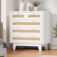 ALFORDSON 5 Chest of Drawers Rattan Storage Cabinet Dresser Tallboy White