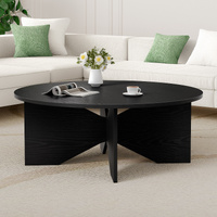 ALFORDSON Coffee Table Modern Round Table X-shape Wooden Legs Living Room Black