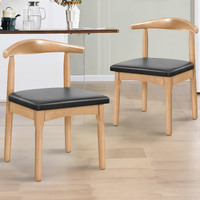 ALFORDSON 2x Dining Chair Kitchen Lounge Cafe Retro Wood PU Leather Seat Oak