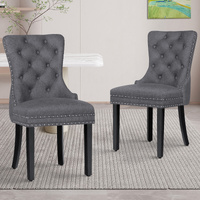 ALFORDSON 2x Dining Chair Kitchen Lounge Retro Button Tufted Wooden Fabric Grey