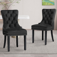 ALFORDSON 2x Dining Chair Kitchen Lounge Retro Button Tufted Wooden Velvet Black