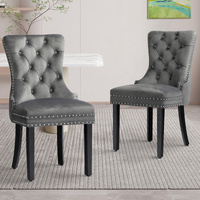 ALFORDSON 2x Dining Chair Kitchen Lounge Retro Button Tufted Wooden Velvet Grey