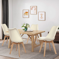 ALFORDSON 4x Dining Chairs Padding Retro PU Leather Kitchen Lounge Wooden Beige