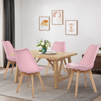 ALFORDSON 4x Dining Chairs Padding Retro PU Leather Kitchen Lounge Wooden Pink