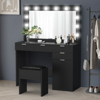 ALFORDSON Dressing Table Stool Set Makeup Mirror Desk 12 LED Bulbs Black