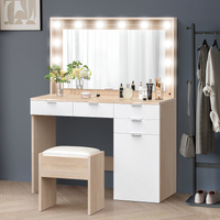 ALFORDSON Dressing Table Stool Set Makeup Mirror Desk 12 LED Bulbs Oak
