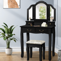 ALFORDSON Dressing Table Stool Set Makeup Foldable Mirror Vanity Desk Black