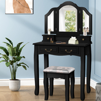 ALFORDSON Dressing Table Stool Set Makeup Foldable Mirror Vanity Desk Black