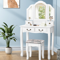 ALFORDSON Dressing Table Stool Set Makeup Foldable Mirror Vanity Desk White