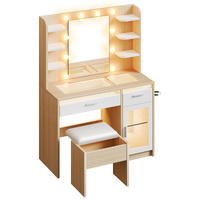 ALFORDSON Dressing Table Stool Set Vanity Desk RGB Light Charging Station Wood