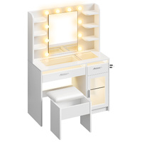 ALFORDSON Dressing Table Stool Set Vanity Desk RGB Light Charging Station White