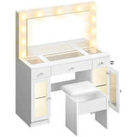 ALFORDSON Dressing Table Stool Set Vanity Desk RGB Light Charging Station Mirror