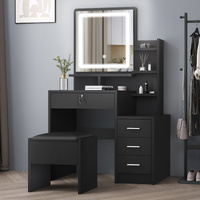 ALFORDSON Dressing Table Stool Set LED Makeup Mirror Vanity Desk Cabinet Black