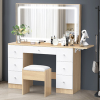 ALFORDSON Dressing Table Stool Set Makeup Mirror LED Vanity Desk 7 Drawers Wood