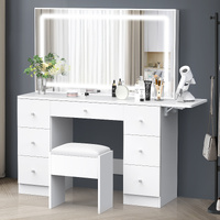 ALFORDSON Dressing Table Stool Set Makeup Mirror LED Vanity Desk 7 Drawers White