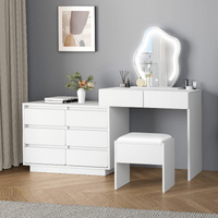 ALFORDSON Dressing Table Stool Set Makeup Mirror Desk LED 8 Drawers White