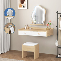 ALFORDSON Dressing Table Stool Set Floating Makeup Mirror LED Vanity Desk Oak