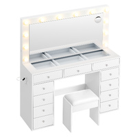 ALFORDSON Dressing Table Stool Set LED Vanity Desk Charging Station 11 Drawers