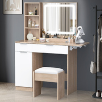ALFORDSON Dressing Table Stool Set LED Vanity Desk Makeup Mirror Drawers Oak