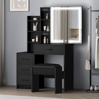ALFORDSON Dressing Table Stool Set Makeup Mirror Vanity Desk Cabinet Black