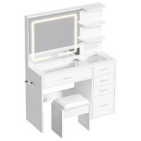ALFORDSON Dressing Table Stool Set Makeup LED Vanity Desk Charging Station White