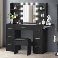 ALFORDSON Dressing Table Stool Set Makeup Mirror Vanity Desk LED Bulbs Black