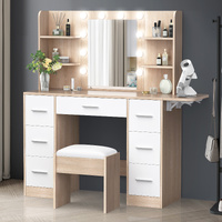 ALFORDSON Dressing Table Stool Set Makeup Mirror Vanity Desk LED Bulbs Oak