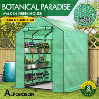 ALFORDSON Greenhouse Gabled Shed Walk in Tunnel Plant 8 Shelves 1.45x1.45x2M