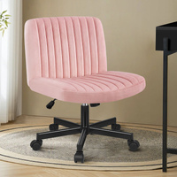 Alfordson Criss Cross Legged Office Chair with Wheels Velvet Armless Swivel Vanity Chair Pink