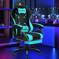 ALFORDSON Gaming Chair 2-point Massage Lumbar Cushion Xavier Black & Cyan