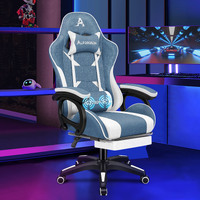 ALFORDSON Gaming Chair Office 2-Point Massage Lumbar Pillow Fabric Blue White