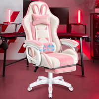 ALFORDSON Gaming Office Chair Rabit Fur Racing Seat Massage Lumbar Pink & White
