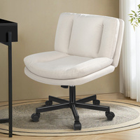 ALFORDSON Armless Office Desk Chair Mid Back Wide Seat w/ Wheels Fabric Beige