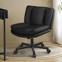 ALFORDSON Armless Office Desk Chair Mid Back Wide Seat w/ Wheels Fabric Black