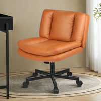 ALFORDSON Armless Office Desk Chair Mid Back Wide Seat w/ Wheels Leather Brown