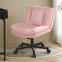 ALFORDSON Armless Office Desk Chair Mid Back Wide Seat w/ Wheels Velvet Pink
