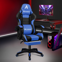 ALFORDSON Chaise Gaming Chaise de Bureau LED et Massant 8 Points Bleu et  Noir