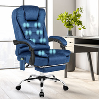 ALFORDSON Massage Office Chair Executive Heated Seat Gaming Racer Velvet Blue