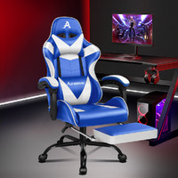 ALFORDSON Gaming Chair Office Executive Racing Footrest Seat Leather Blue White