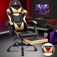 ALFORDSON Gaming Chair Office Executive Racing Footrest Seat PU Leather Gold