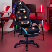ALFORDSON Gaming Office Chair 12 RGB LED Massage Computer Seat Footrest Black