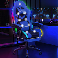 ALFORDSON Massage Gaming Chair 12 RGB LED Footrest Black & Blue