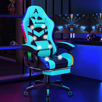 ALFORDSON Gaming Office Chair 12 RGB LED Massage Computer Seat Footrest Cyan