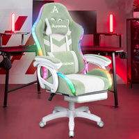 ALFORDSON Gaming Office Chair Sherpa Fleece 12 RGB LED Massage Footrest Green